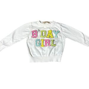 Judith March White B'Day Girl Pullover Sweater with Pink Yellow Aqua Letters